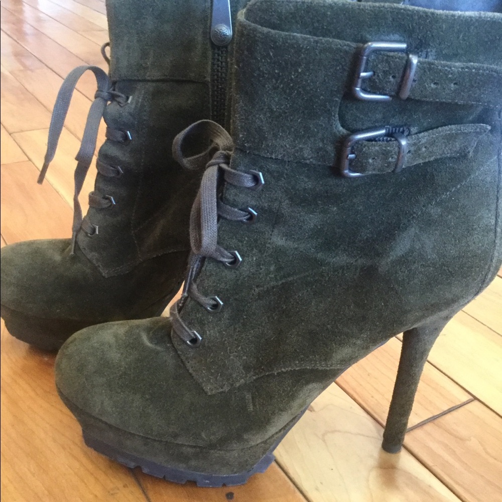 Sam Edelman green suede platform booties 8.5